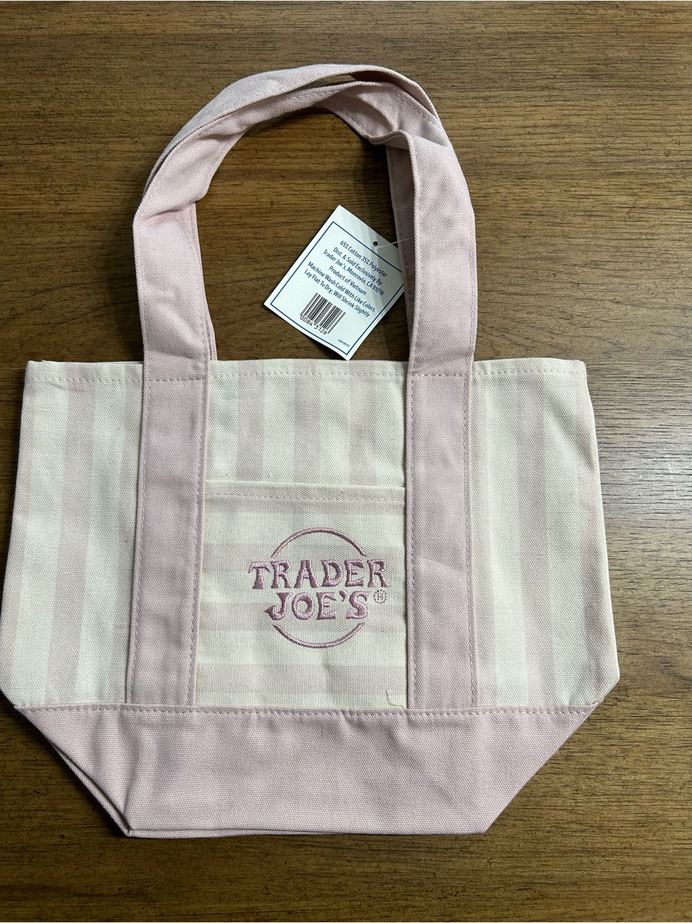 NWT Trader Joe’s Striped Mini Canvas Tote Bag - Pink - Picture 2 of 3